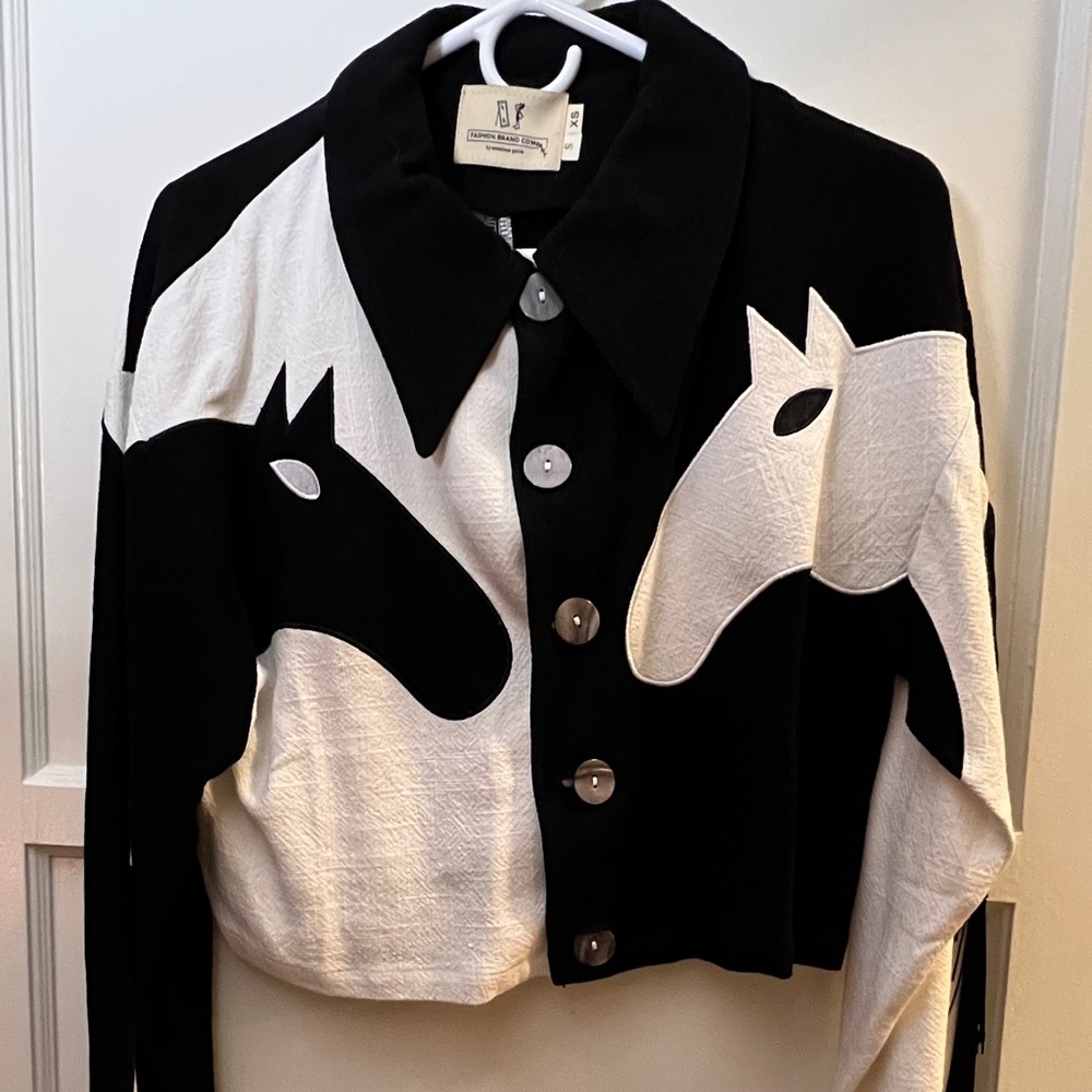 Black and White Horses Fringe Top Jacket Shacket